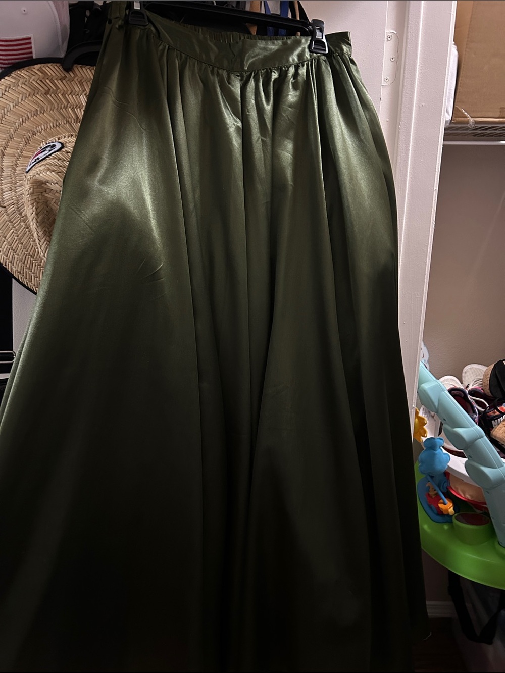 Versona Olive Green Satin Maxi Skirt